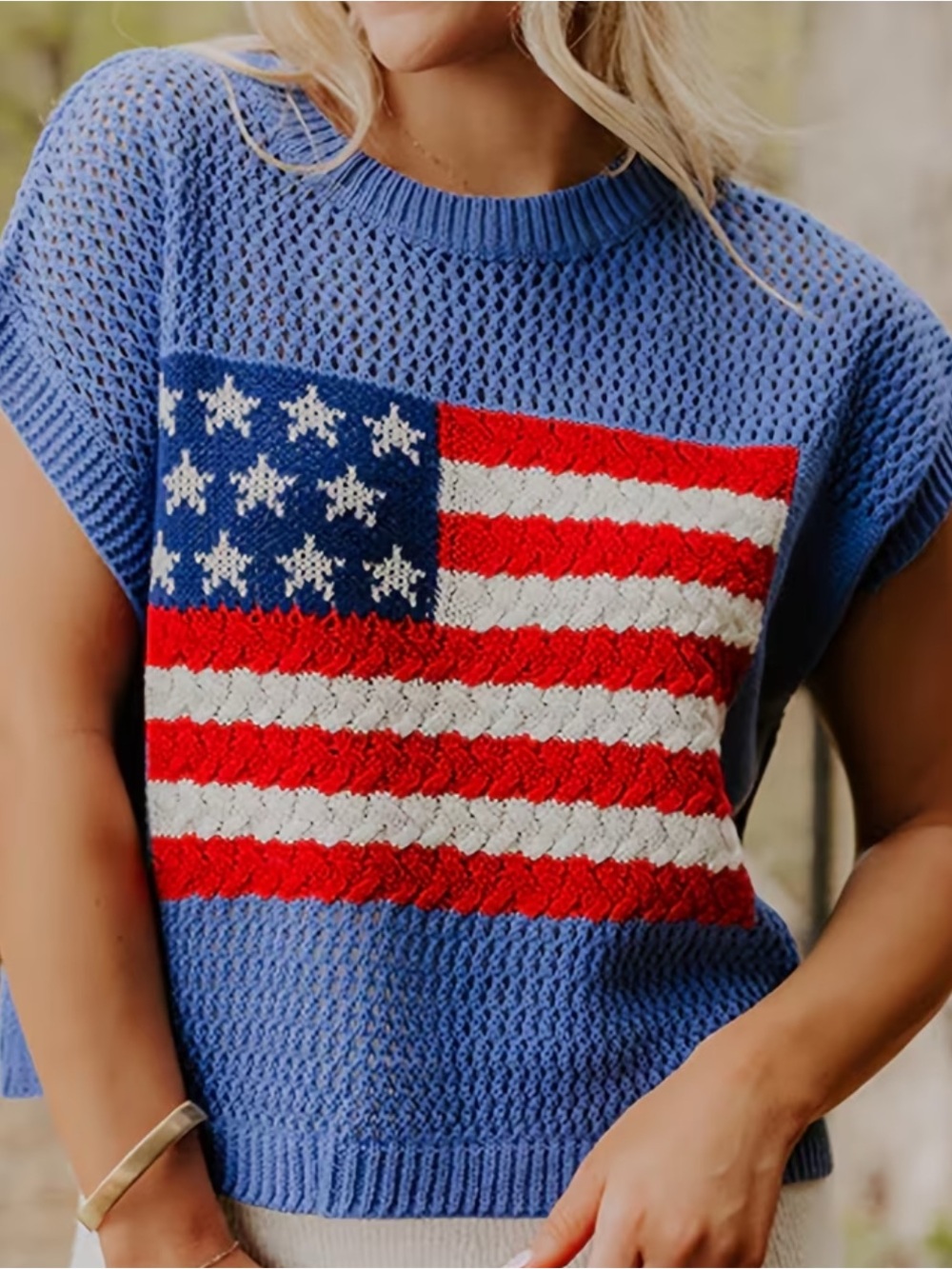 Coastal Americana Flag Open Knit 250 Year Sweater  | July 4th Outfit Inspiration